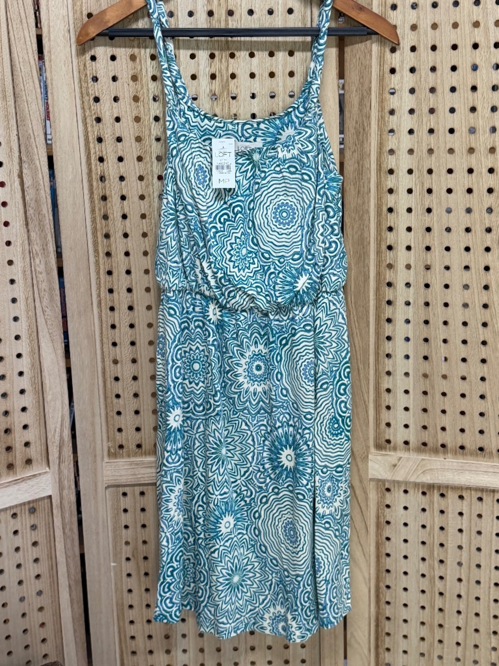 LOFT Petite Sleeveless Printed Dress NWT Size MP Teal White Casual